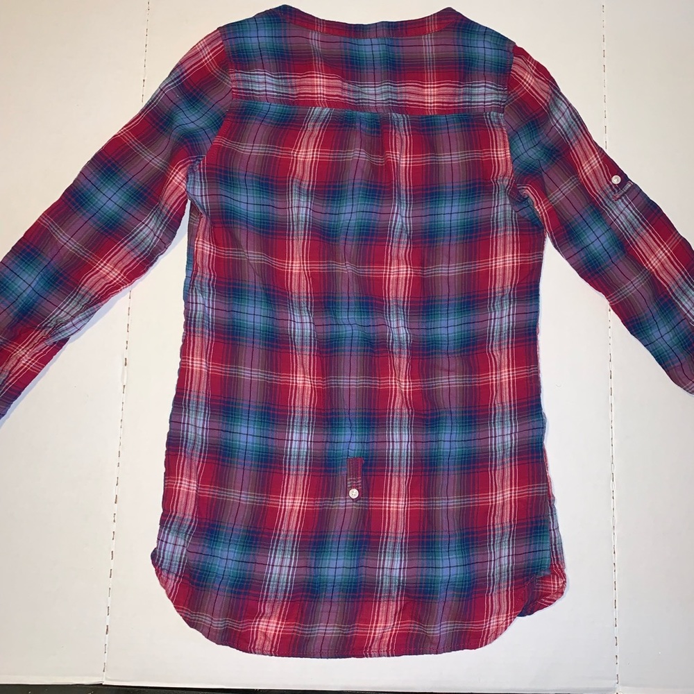 American Eagle Plaid Button Front Ruffle Blouse - image 5